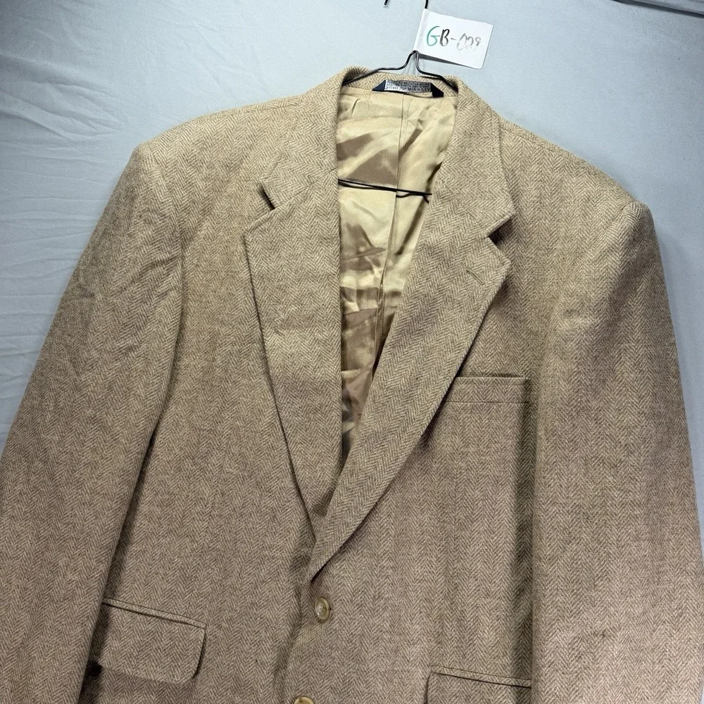 Vintage Lands End Blazer Mens 44R Brown Lambswool Two Button Tweed Herringbone